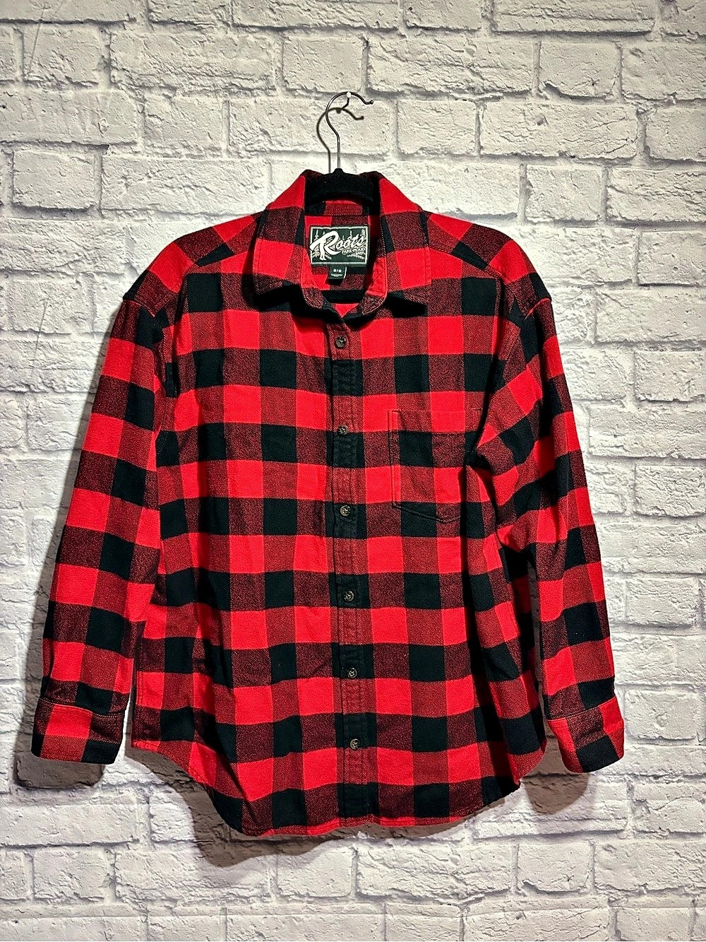 Roots Park Plaid Shirt Checkered Cotton Shirt Red & Black Medium